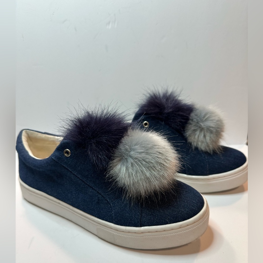 Sam Edelman Leya slip on sneakers denim pom poms